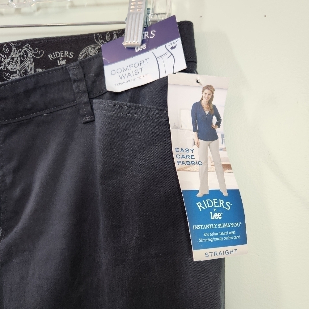 NWT Lee Riders Black Comfort Waist Pants Stretch Straight Leg, sz 14 - Picture 3 of 7